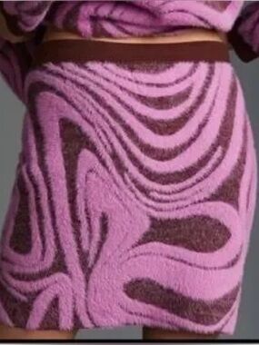 NWT- Anthropologie Fuzzy Pink and Brown Mini Skirt - Swirl Pattern